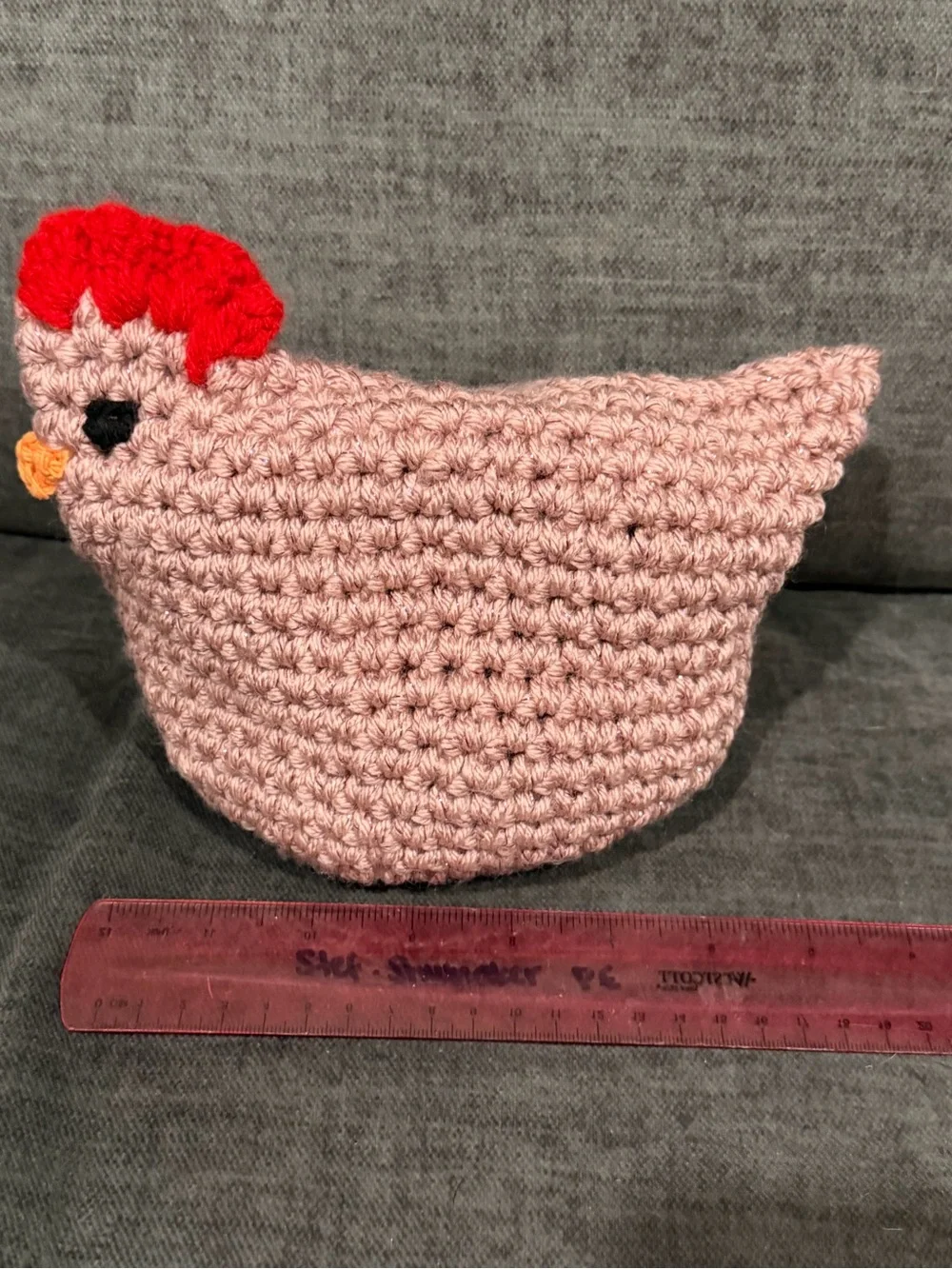 Handmade Crochet Chicken Plush - Pink with Red Comb